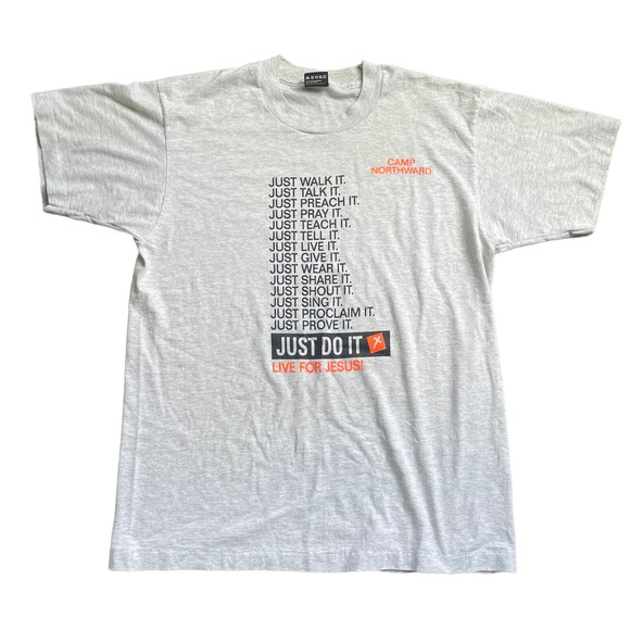 VTG Nike Just Do It Just Walk It Jesus Christian T-Shirt Sz Large Single Stitch - Picture 1 of 6